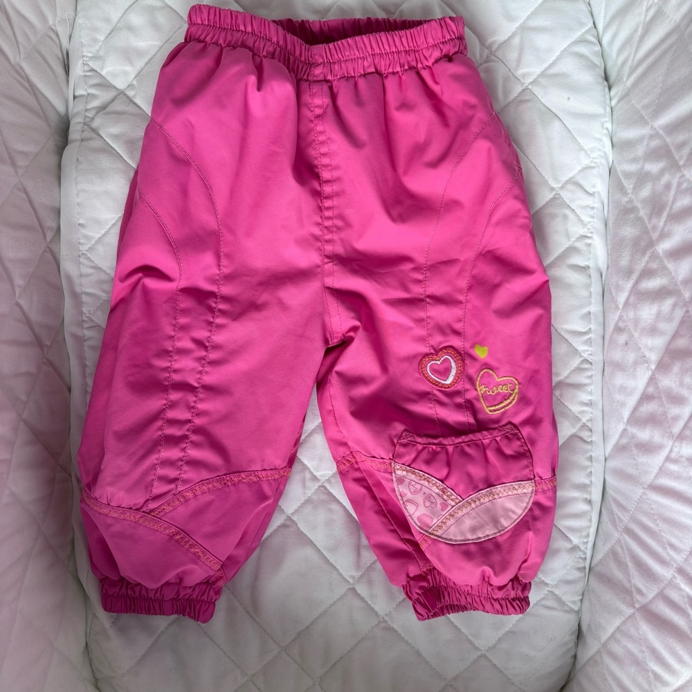 ⭒ 9M Gagou Tagou Wind Breaker Warm Pants Pink Heart Embroidered Pocket Fleece ⭒